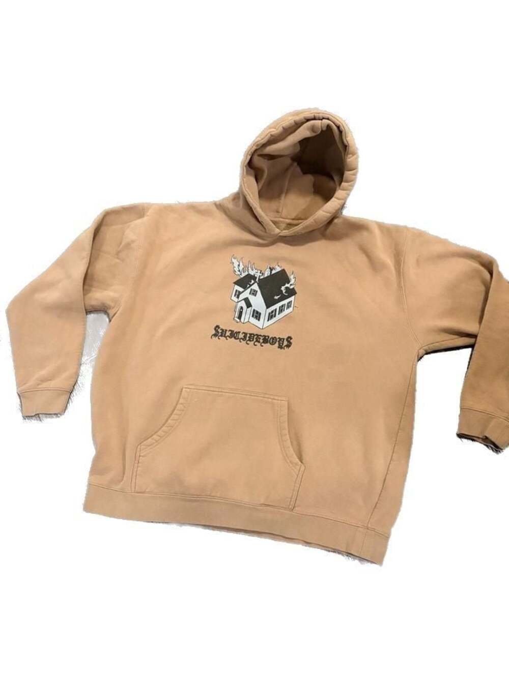 G59 Records $uicideboy$ Burning Church Graphic Hoodie Tan Size XL